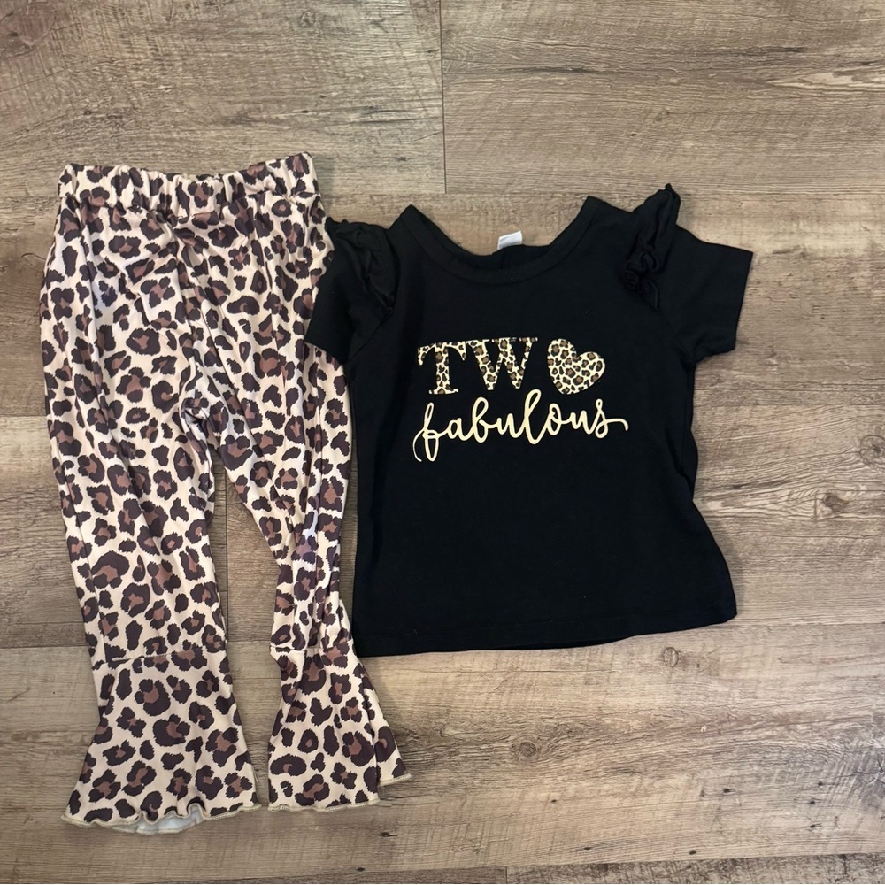 Black and Leopard Print Kids Matching Set